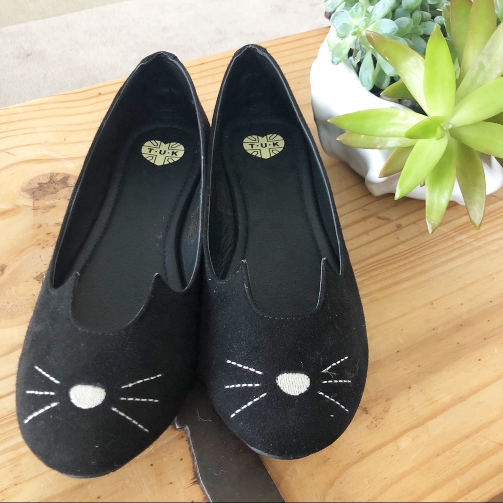 TUK | Black Faux Suede Kitten Flats | 10